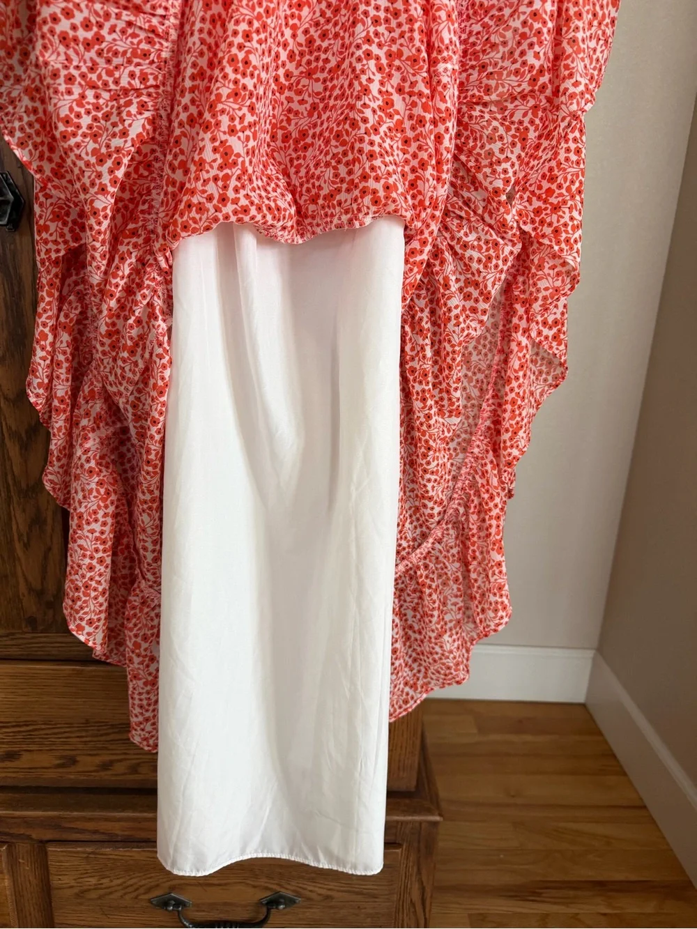 J. Crew Coral Floral Midi Dress with Ruffle Sleeves size 10